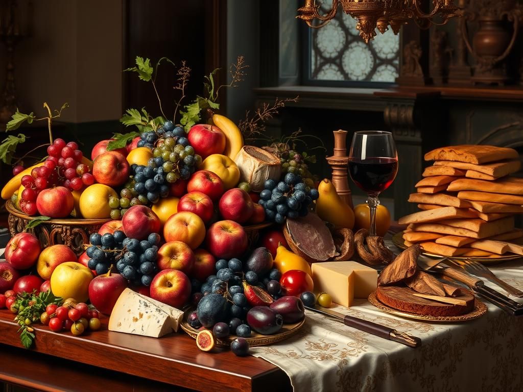 Lavish Medieval Still Life with Exotic Delicacies