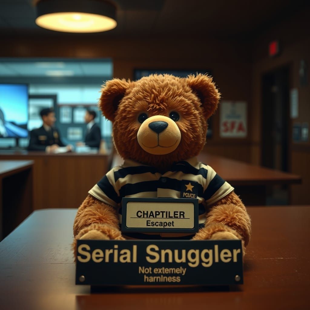 Teddy Bear Criminal Mugshot in Film Noir Style