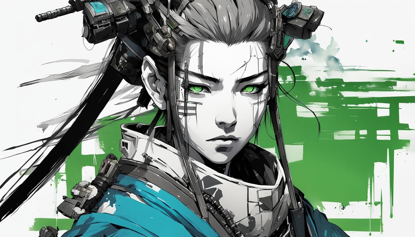 Cyberpunk Samurai Girl in Anime Style, Ghibli Concept Art