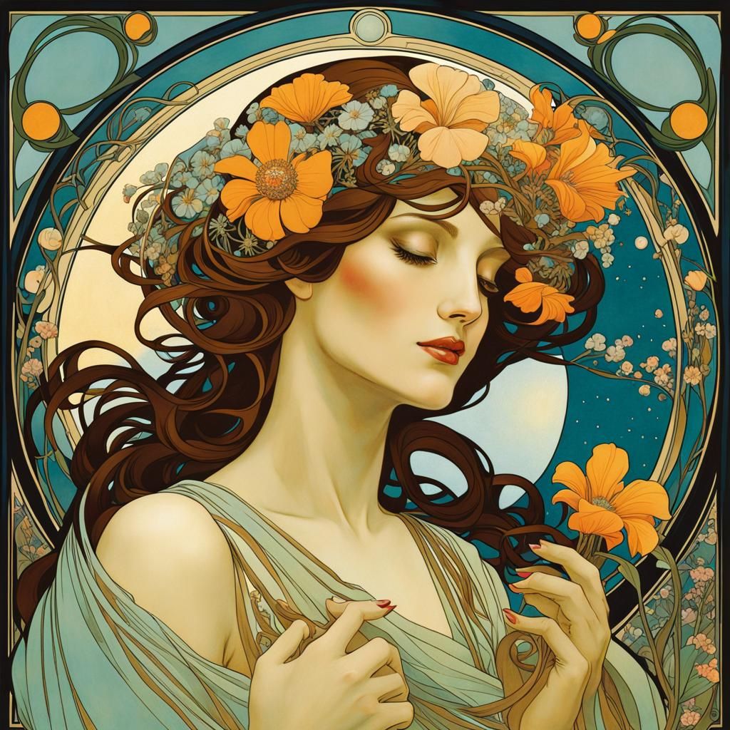 Art Nouveau Universe: A Floral Lady Portrait
