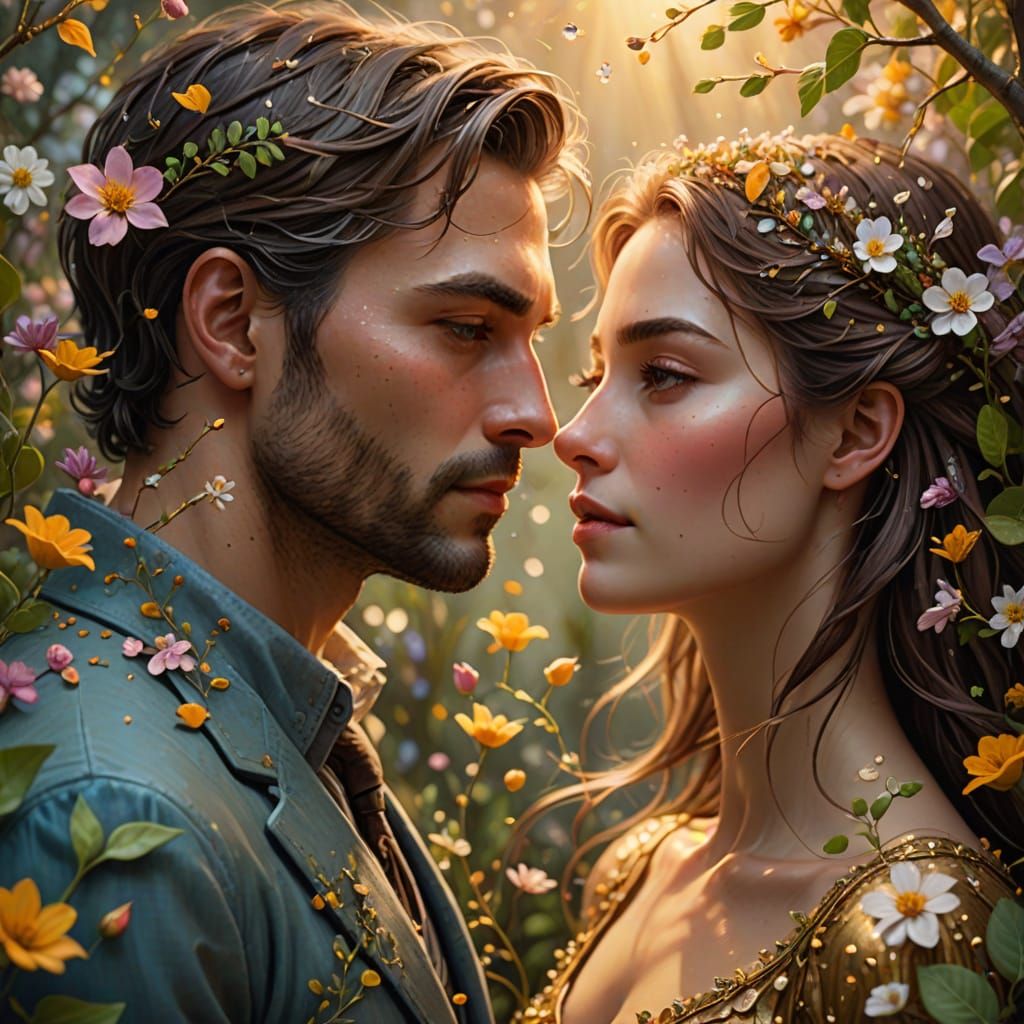 Couple's Ethereal Love in a Magical Garden