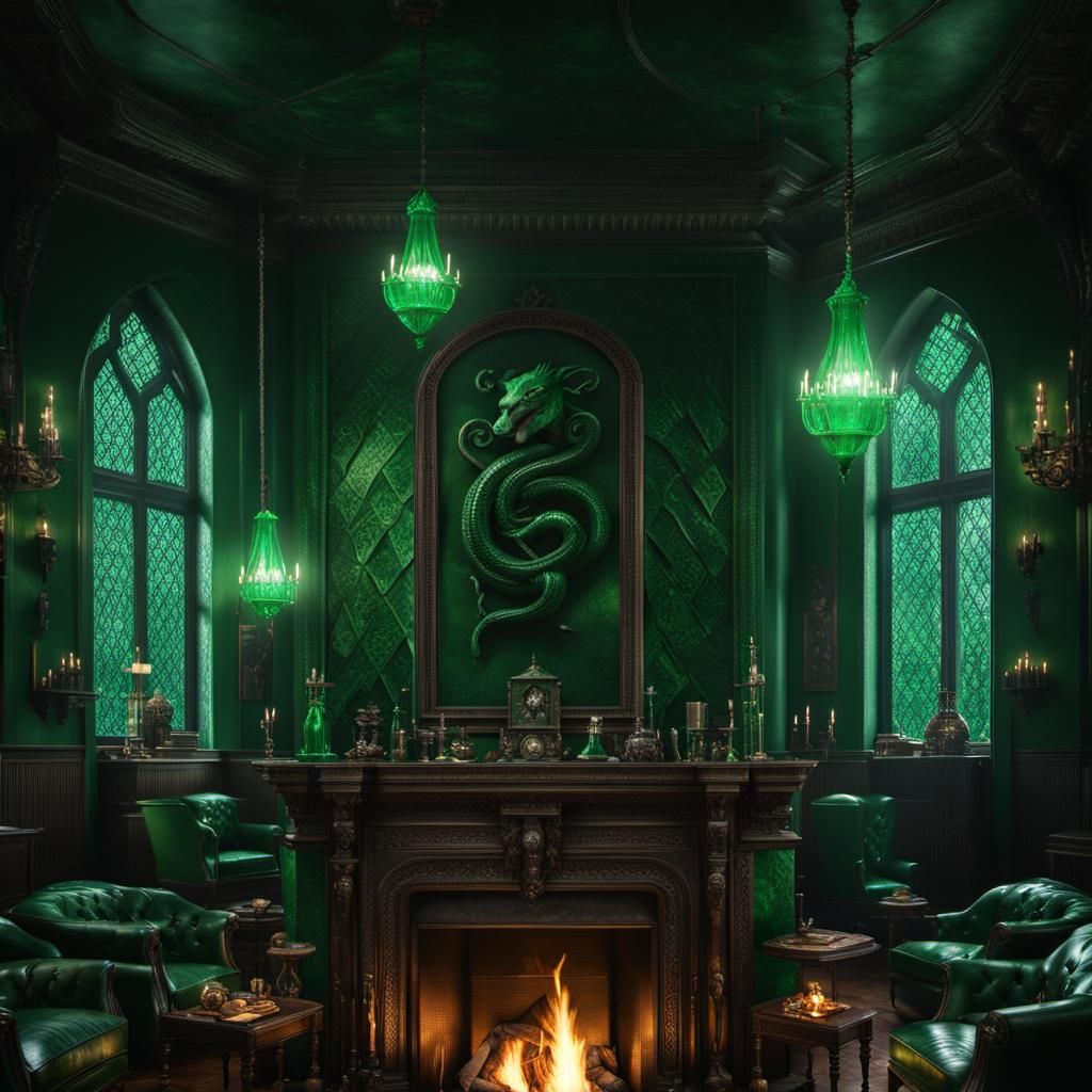 Glamorous Slytherin Common Room with Emerald Accents