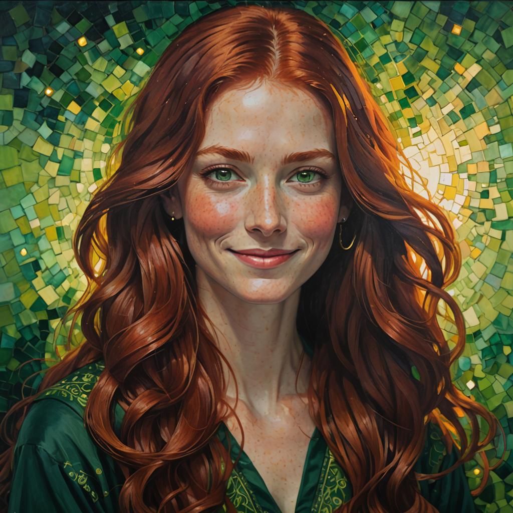 Portrait of a Red-Haired Woman in Illuminated Style