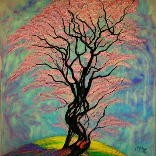 Otherworldly Cherry Blossoms in Surreal Oil Painting