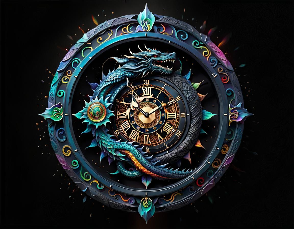 Tolkien Dragon Mandala with Runic Clock Face