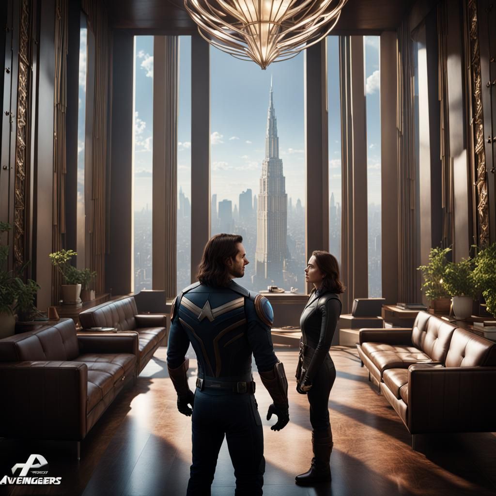Bucky Barnes and Woman in Avengers Tower