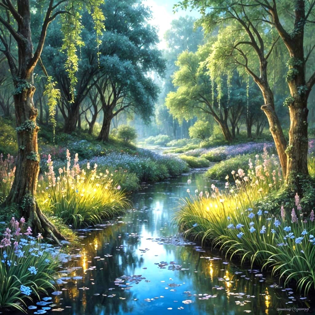 Enchanted Glen with Brook, an Oil Painting