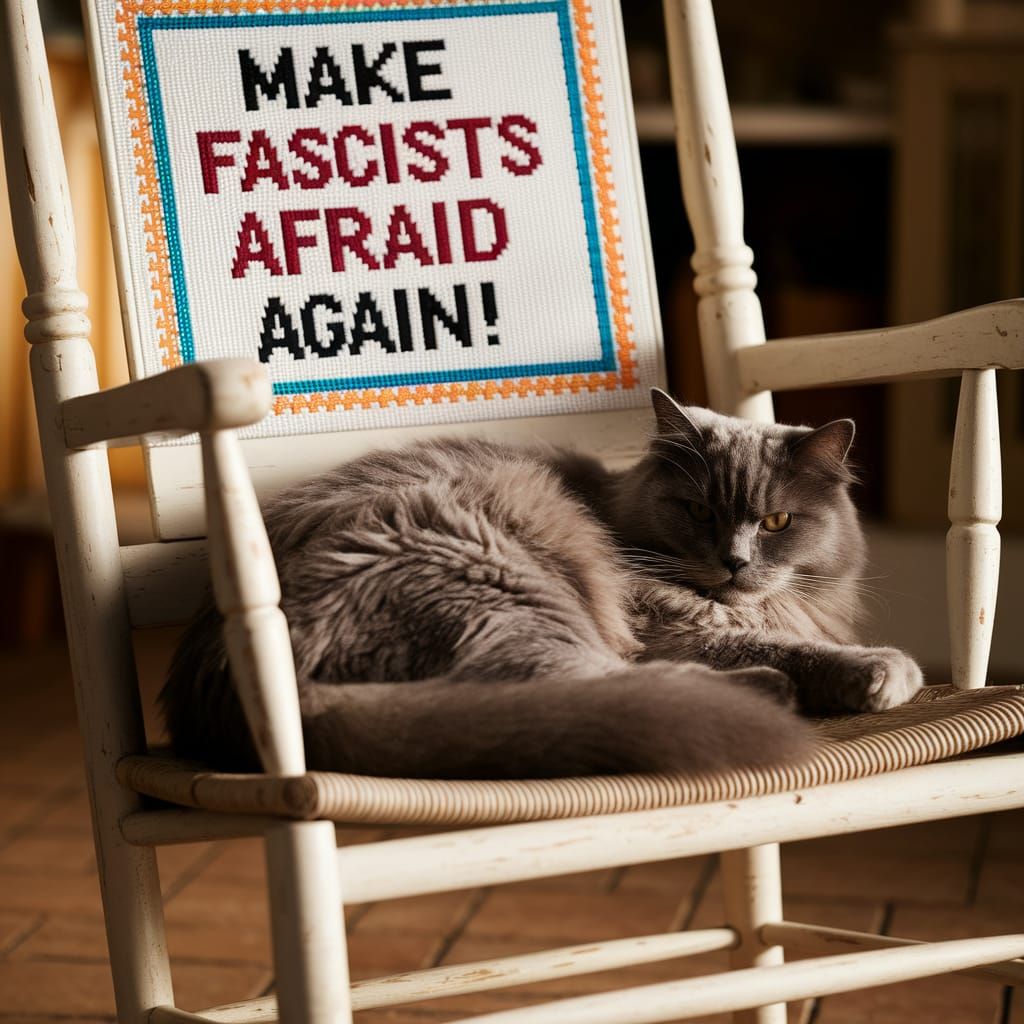A CUTE KITTY ON GRANDPA'S ROCKING CHAIR