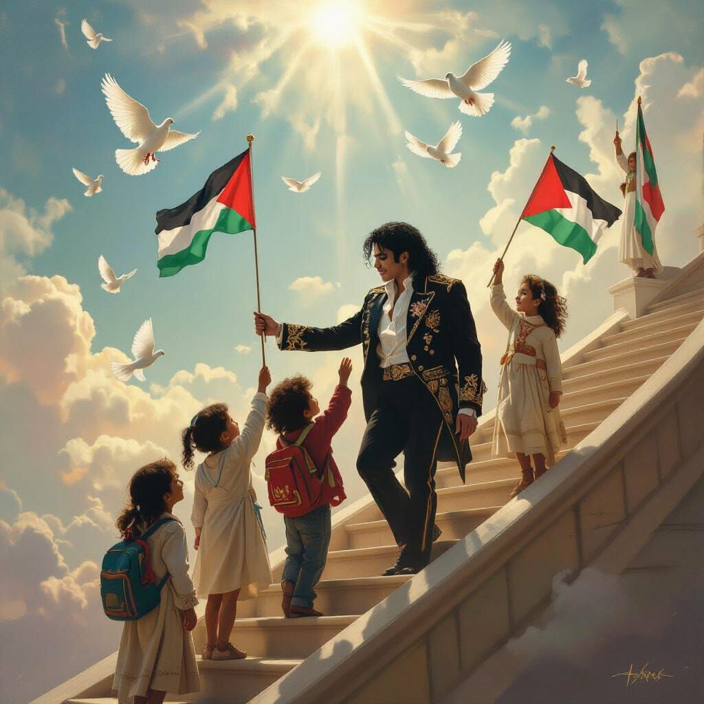 Michael Jackson Guides Children Up Stairway to Heaven