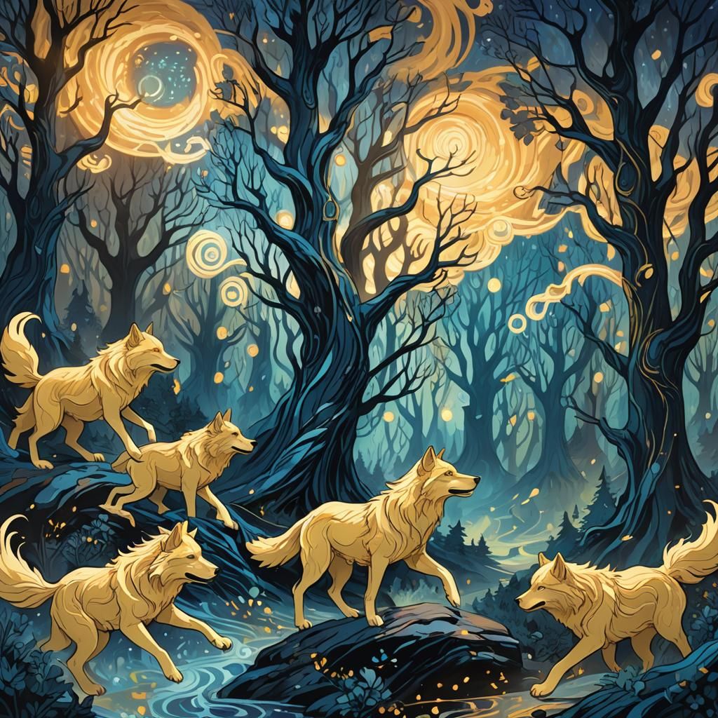 Air Elemental in Mystical Forest, Van Gogh Style