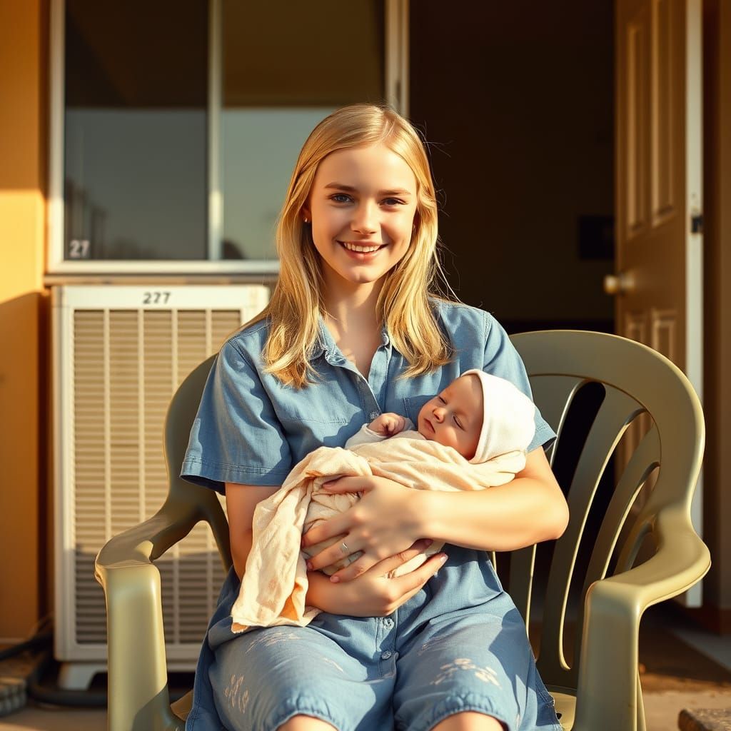 Cozy Intimacy: Blonde Teen Mother in Budget Motel