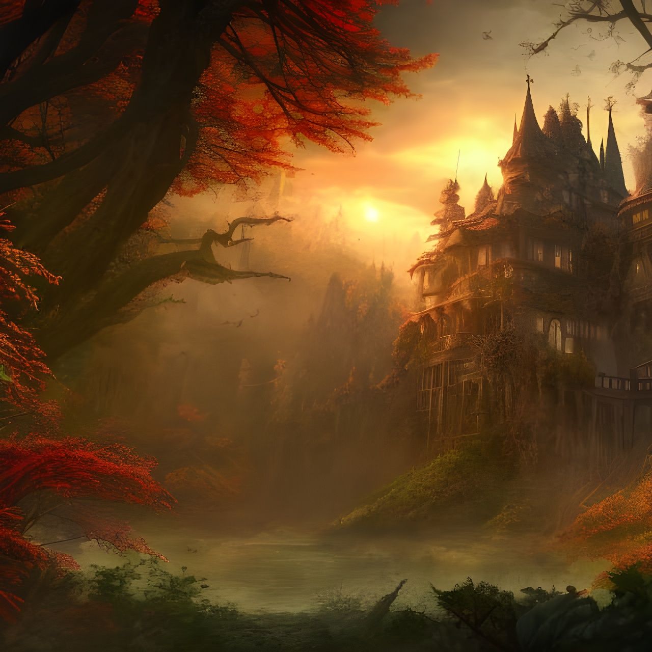 Sunrise Overgrown Palace: Fantasy Concept Art