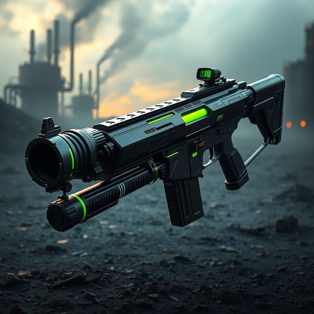 Cyberpunk Futuristic Machine Gun in Neon Green and Black