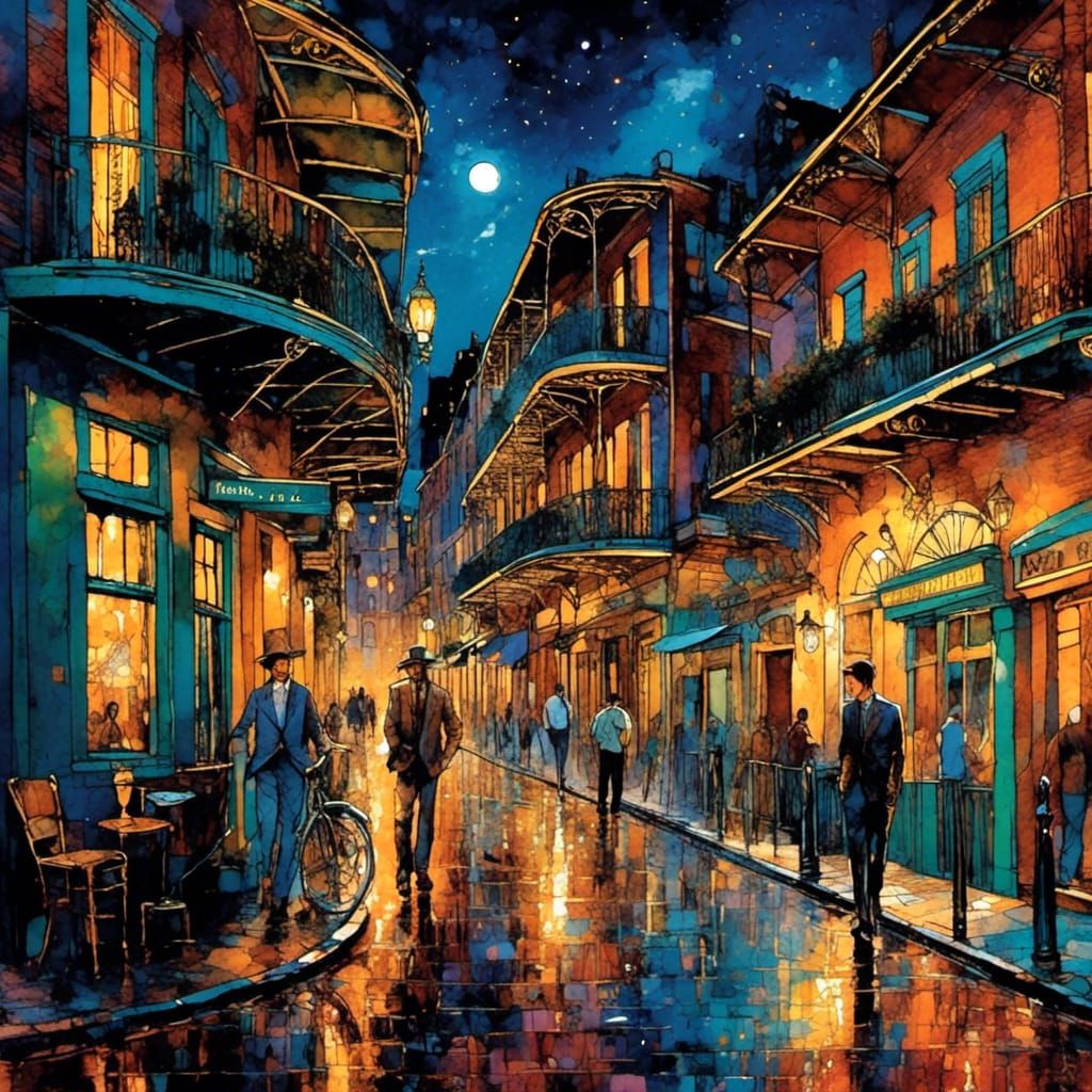 Bourbon Street at Midnight in Inked Style
