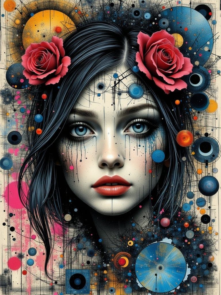 Surreal Abstract Gothic Woman in Mixed Media Style