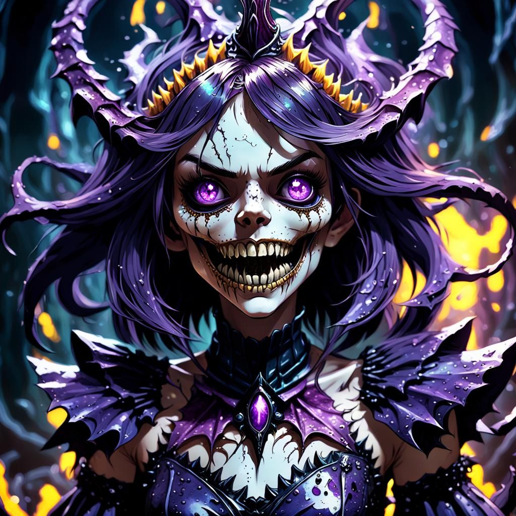 Dark Fantasy Anime Beauty with Sharp Teeth