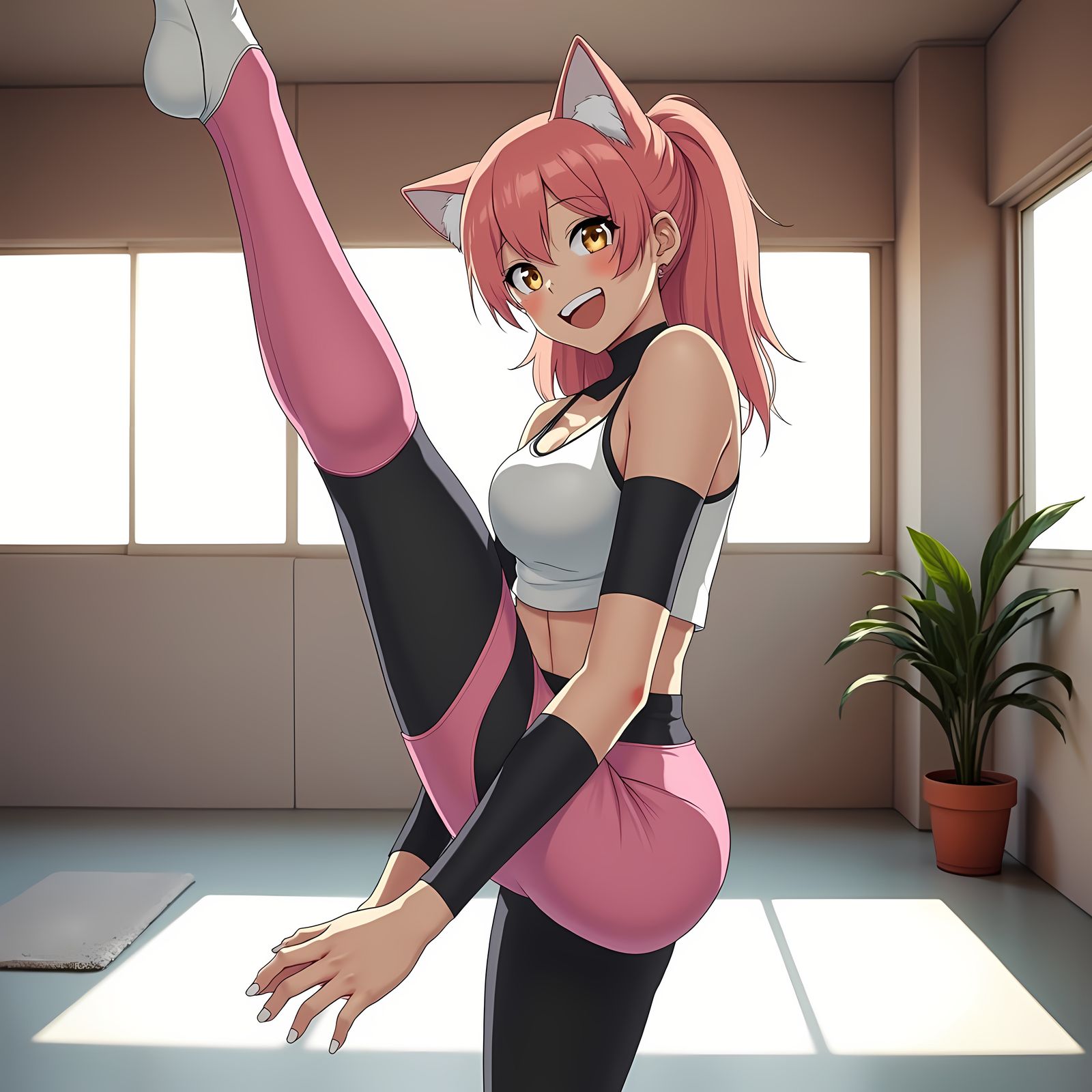 Anime Catgirl Stretching Routine in Hot Leggings