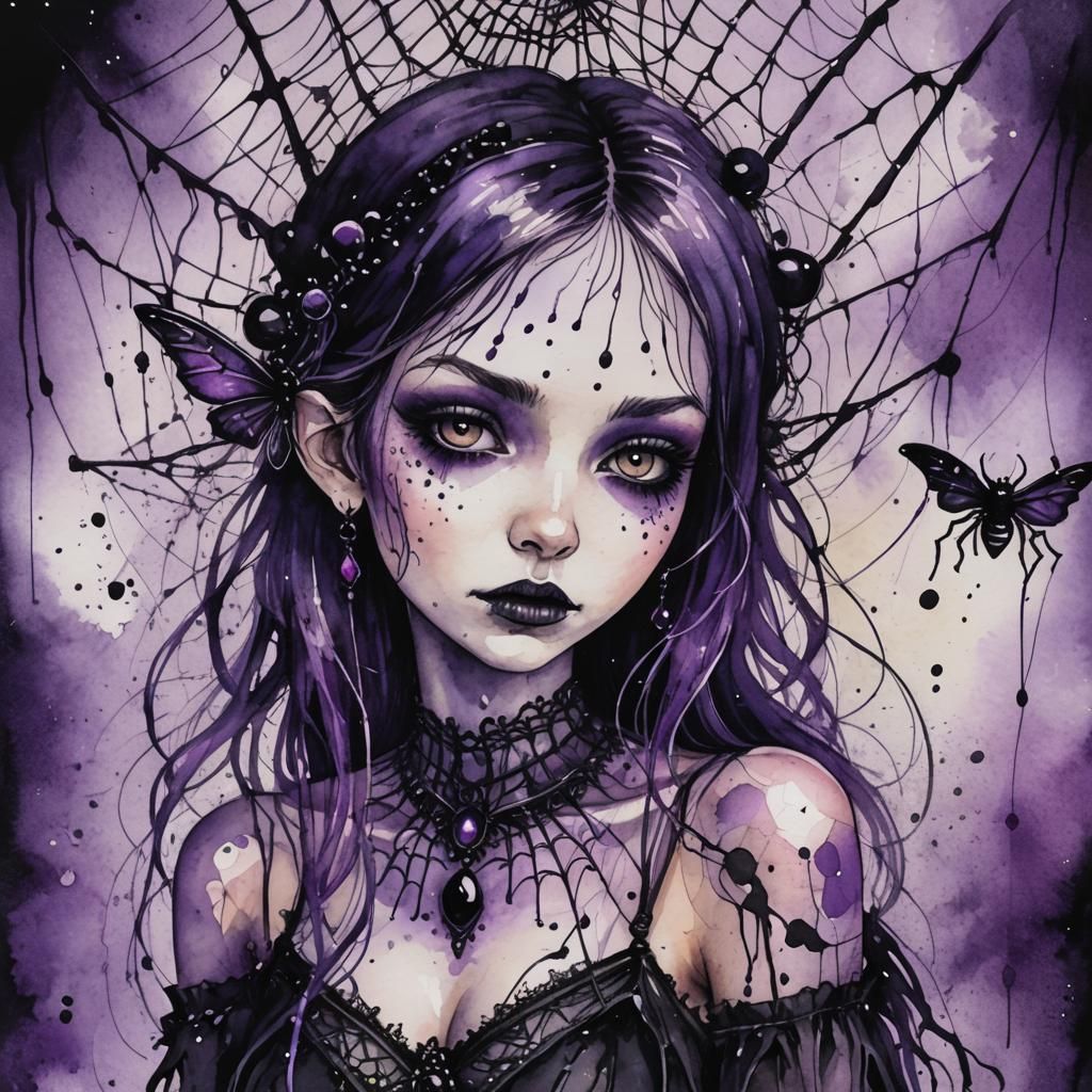 In watercolour, ink drips and alcohol ink. A Dark Gothic fai...