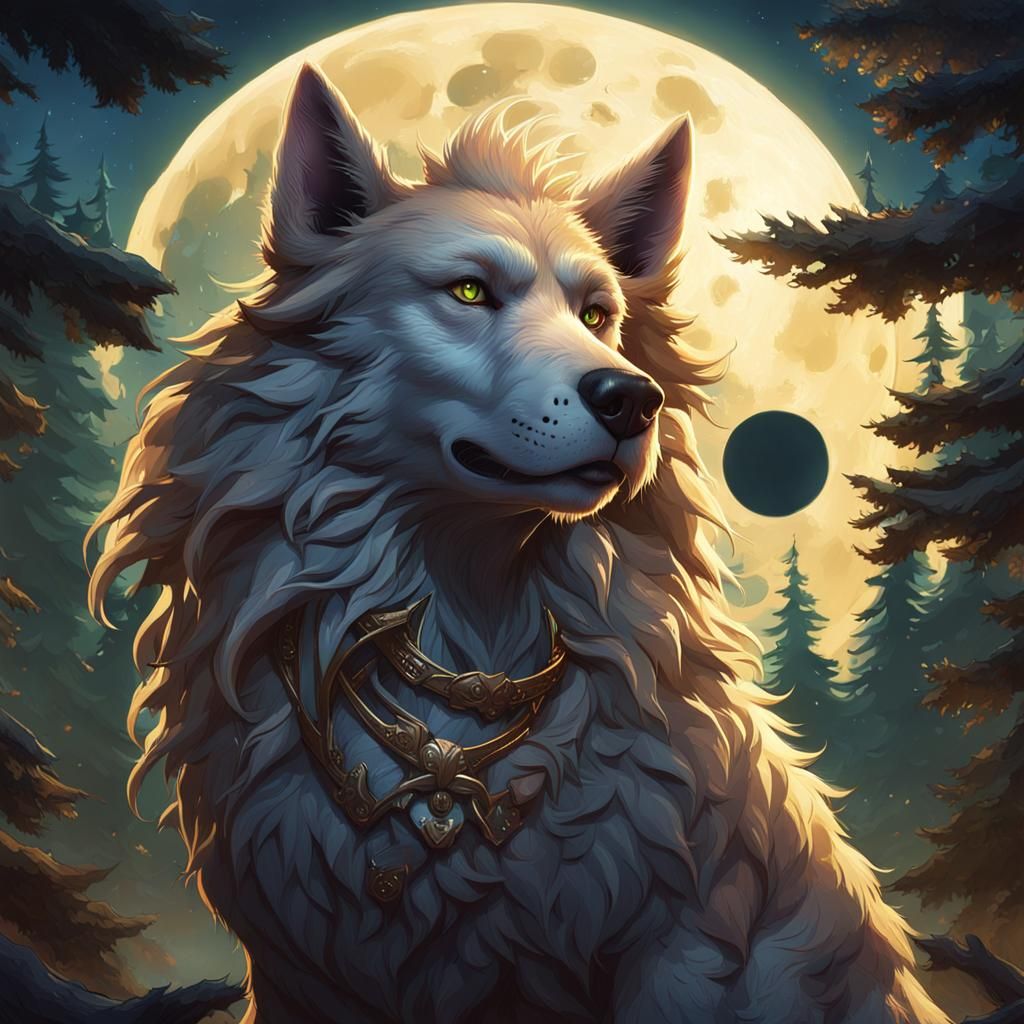 Shakira as Werewolf in Forest, Hyperdetailed Portrait