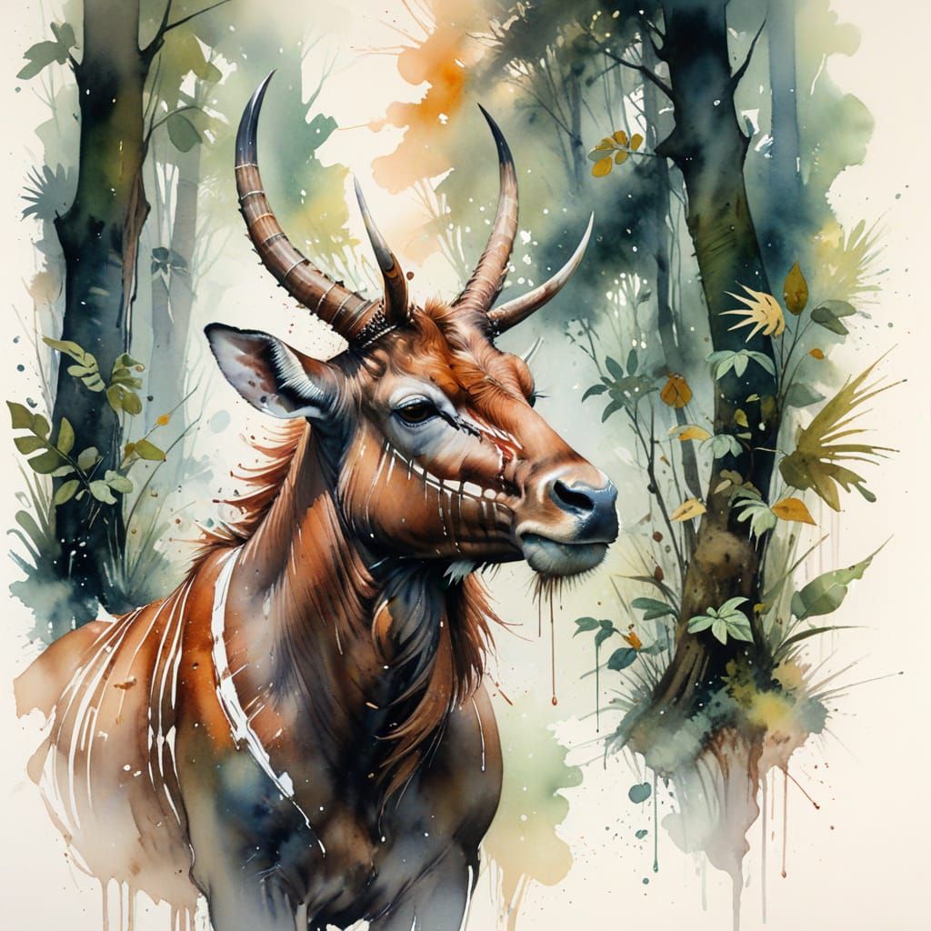 Graceful Bongo in Dappled Rainforest Light