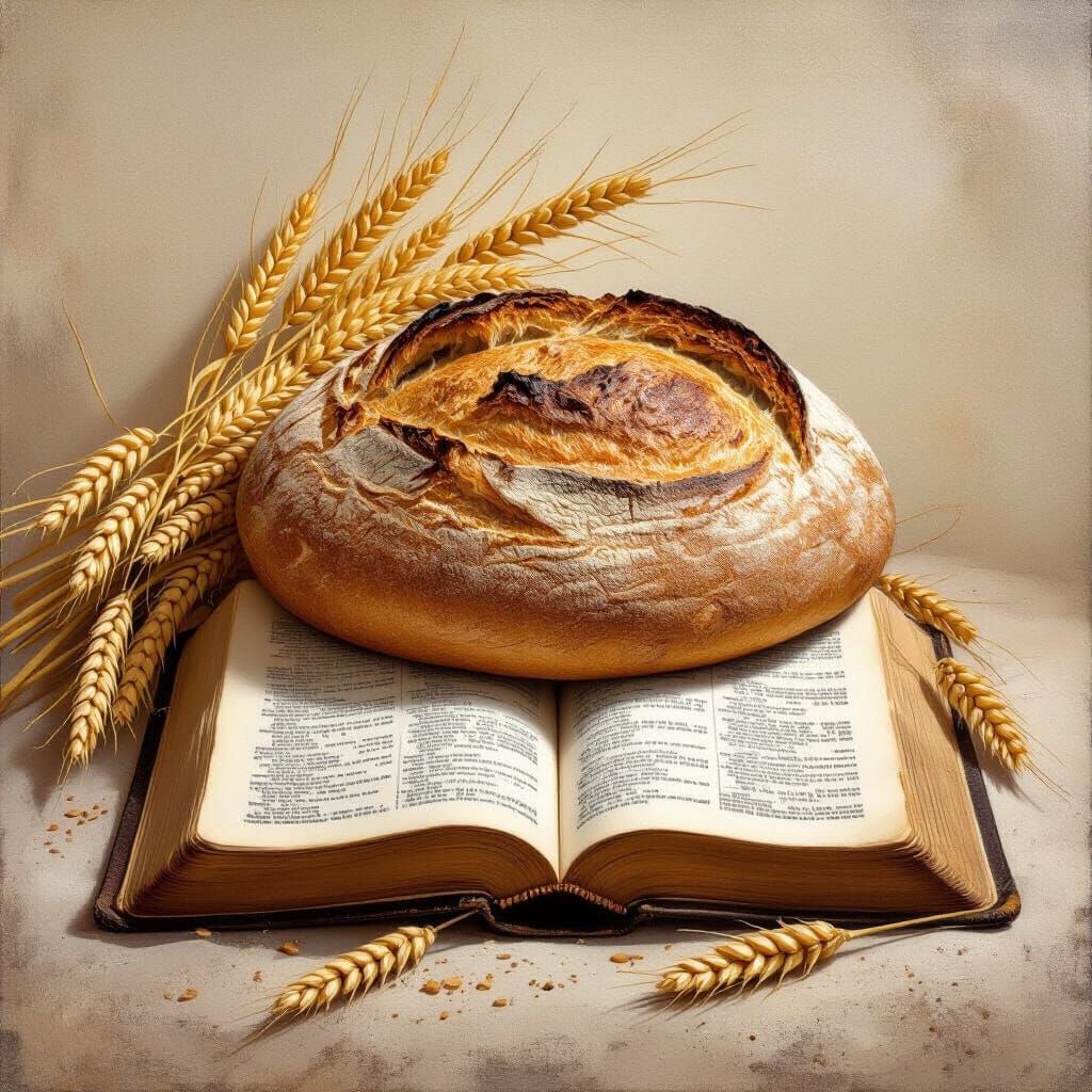 Golden Bread and Bible: Renaissance Oil Painting
