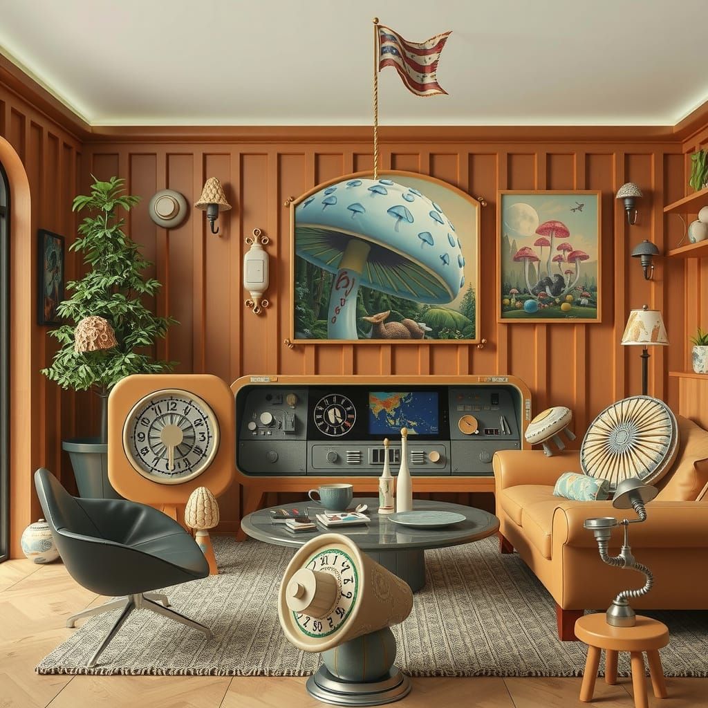 Whimsical Hyperreal Mushroom Habitat in a Fantastical Forest