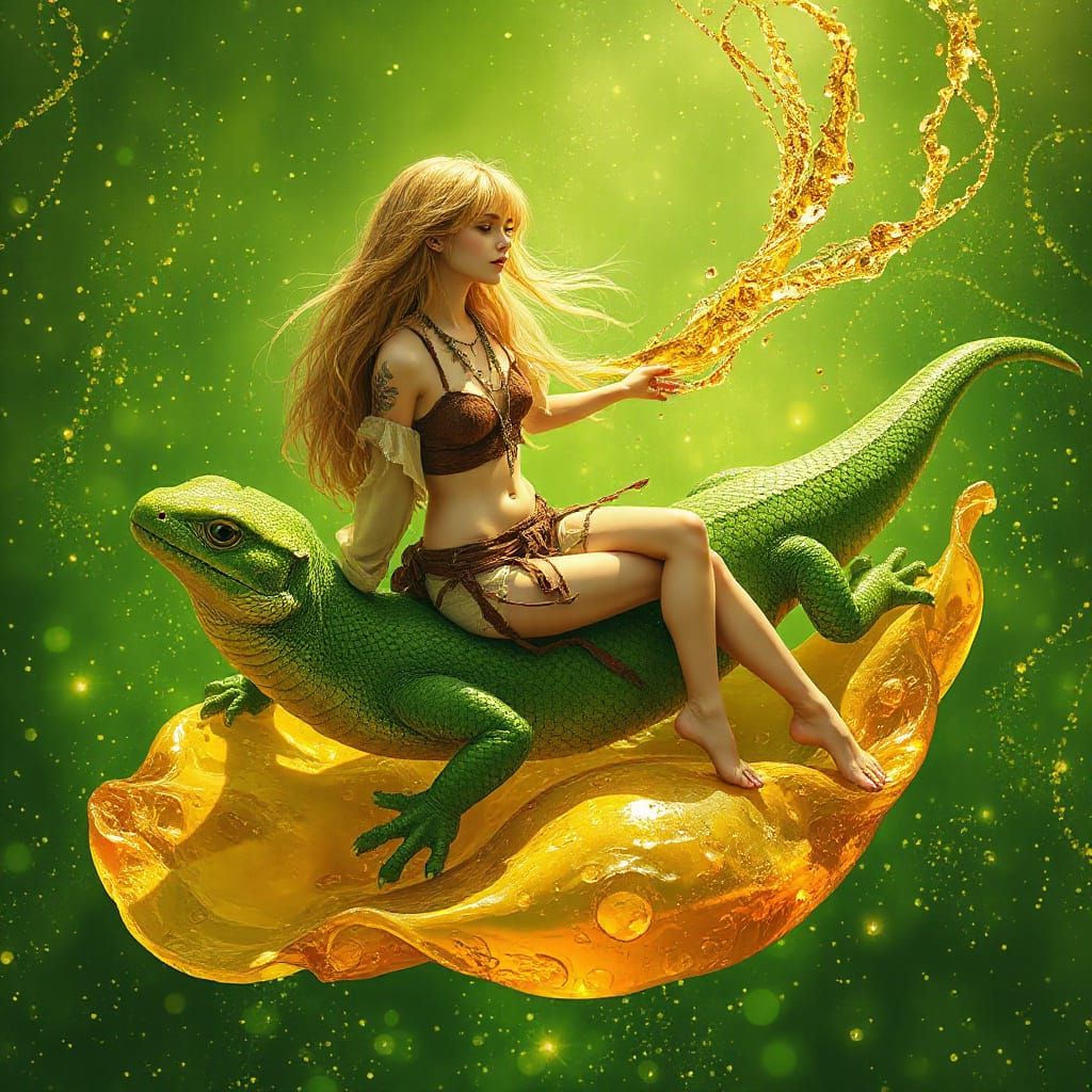 Woman on Gummy Salamander in Soda Sea