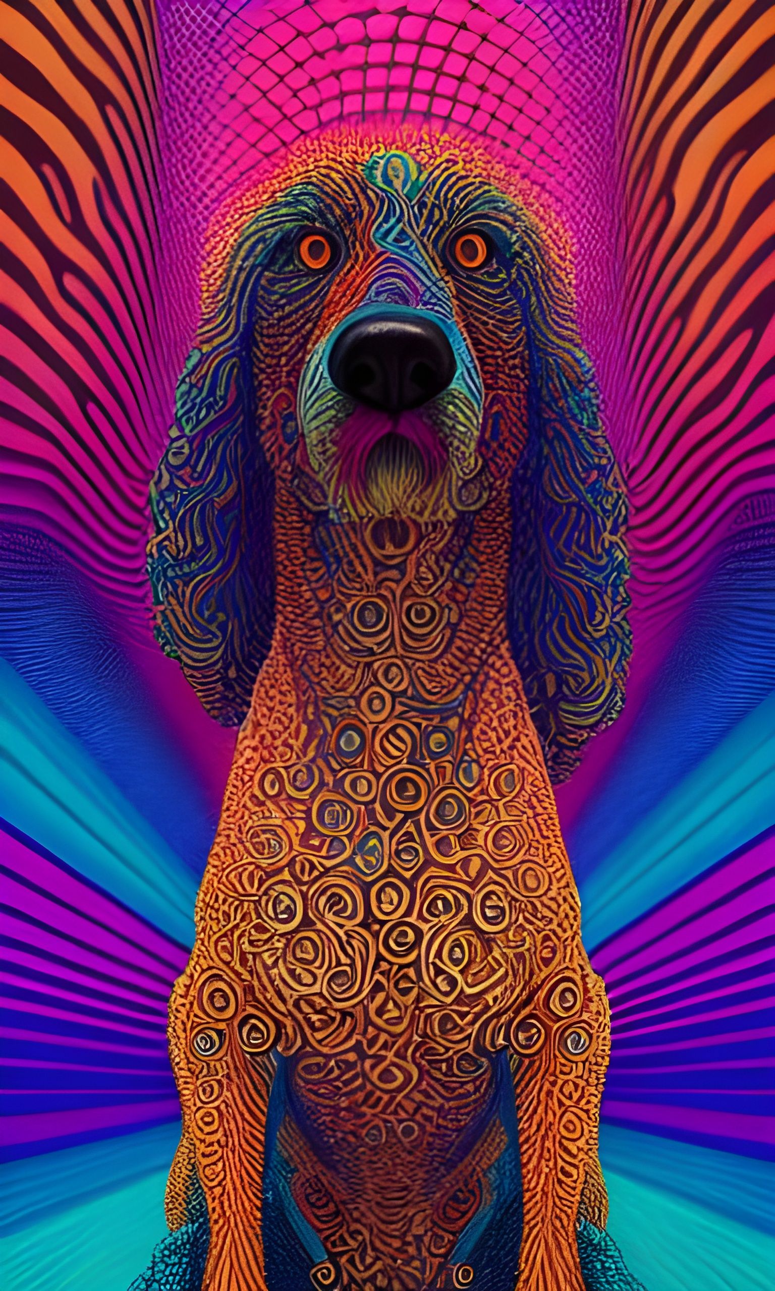 Dog made from Colourful curly dog hair