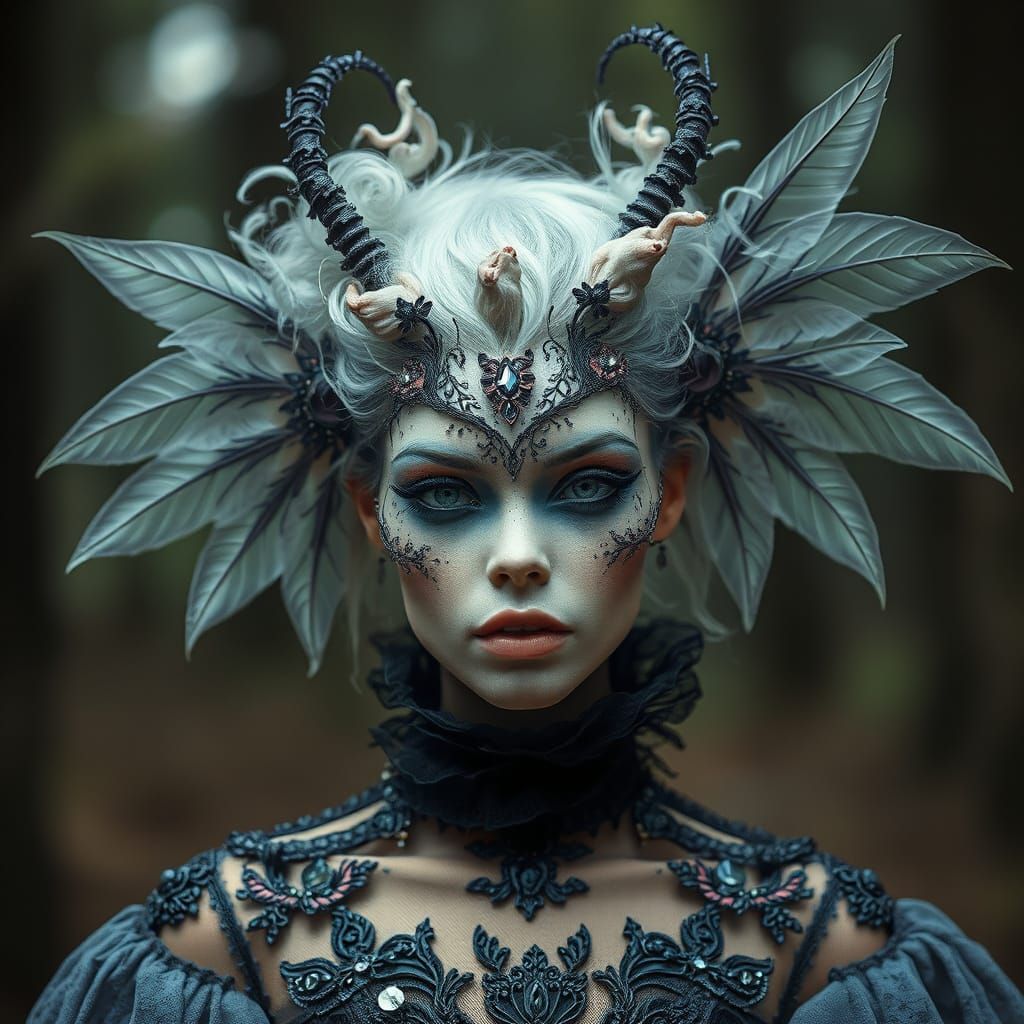 Dreamlike Female Creature Portrait with Ethereal Wings