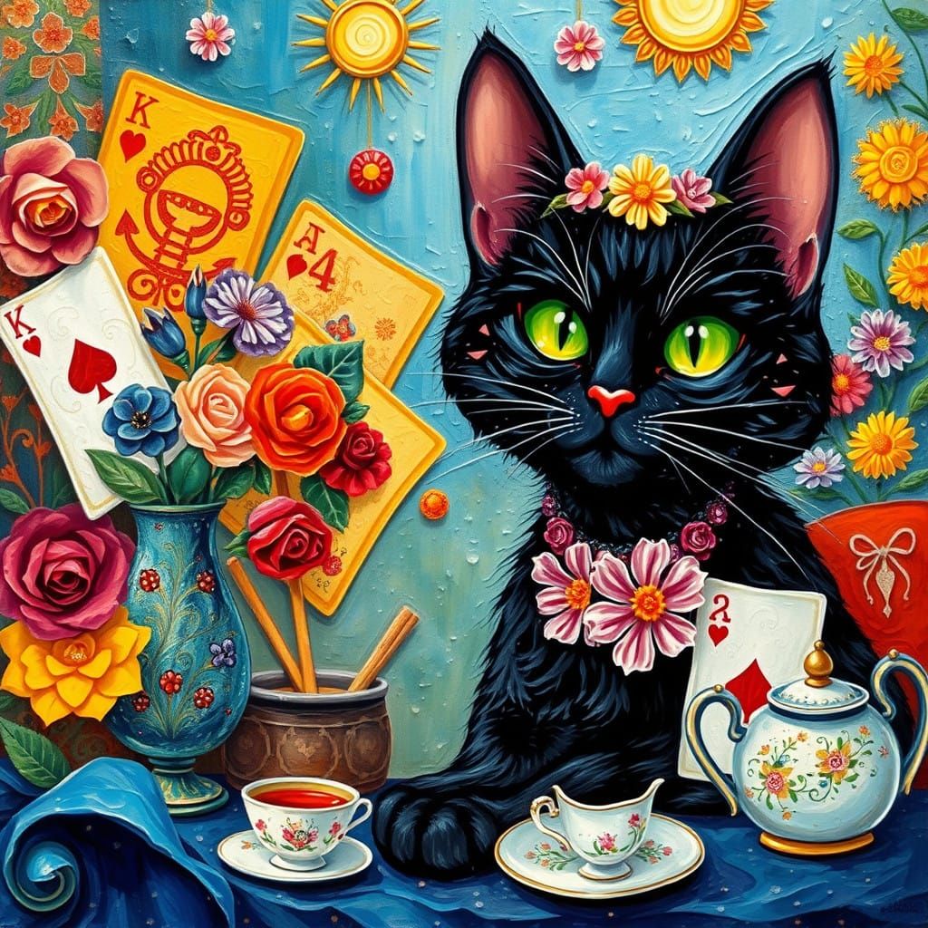 Whimsical Cat in Vibrant Wonderland Scene