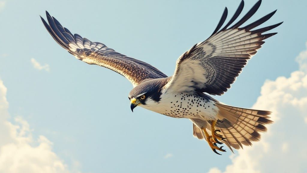 Peregrine Falcon Dives Through Soft Blue Sky