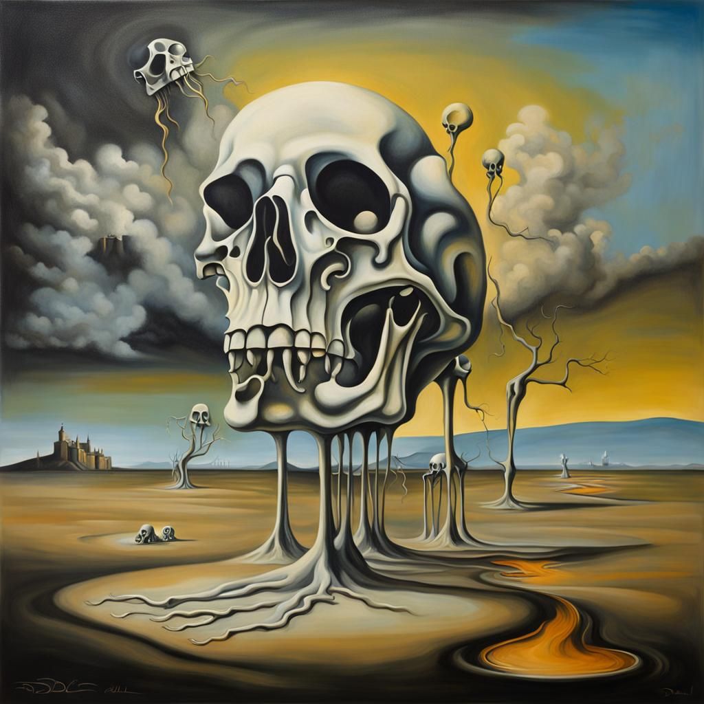 Surreal Danse Macabre: Melting Oil on Canvas