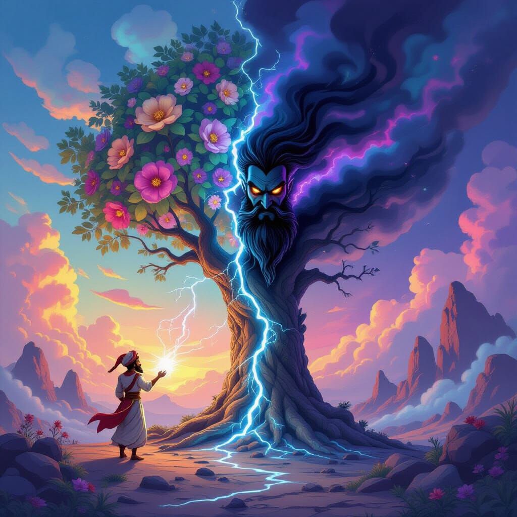 Tree Split by Lightning Reveals Whimsical and Ominous Worlds