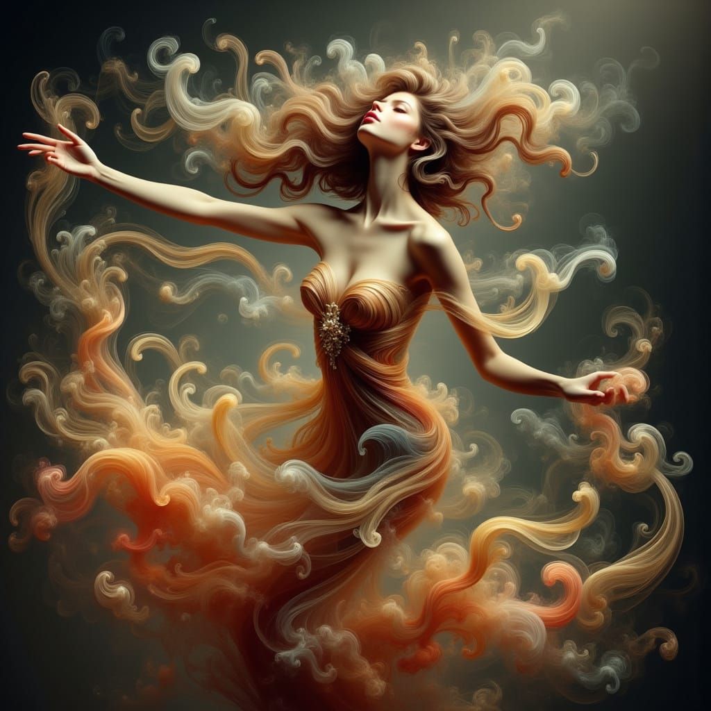 Ethereal Goddess Dances in Whimsical Airborne Dance