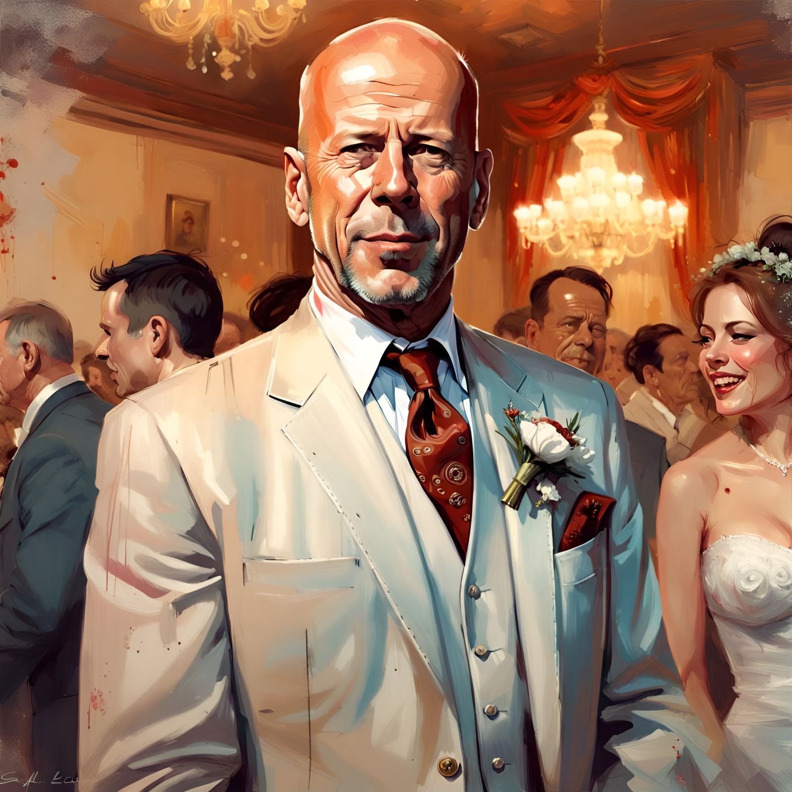 Bruce Willis Wedding Portrait, Pin-Up Illustration