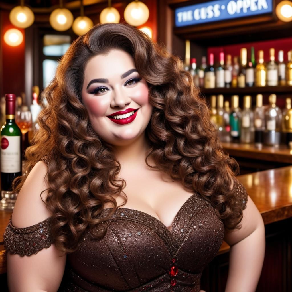 Curvaceous Opera Singer in Elaborate Bar Setting