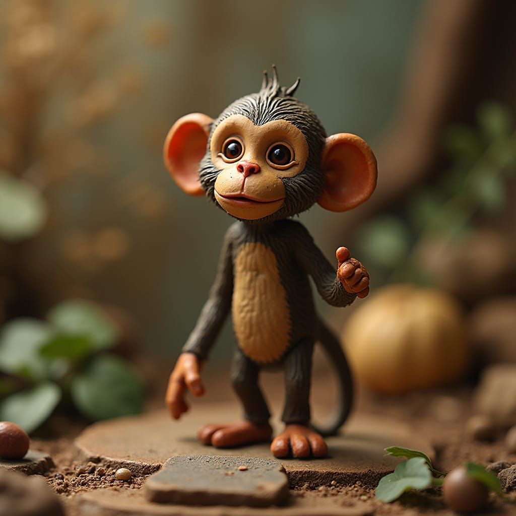 Miniature Clay Monkey in Whimsical World