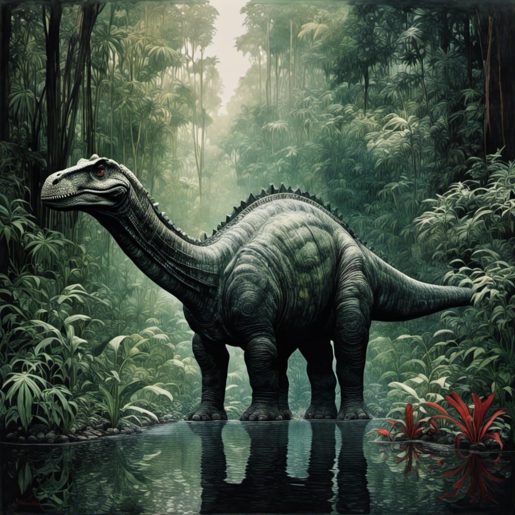 Brontosaurus in Rainforest Double Exposure Portrait