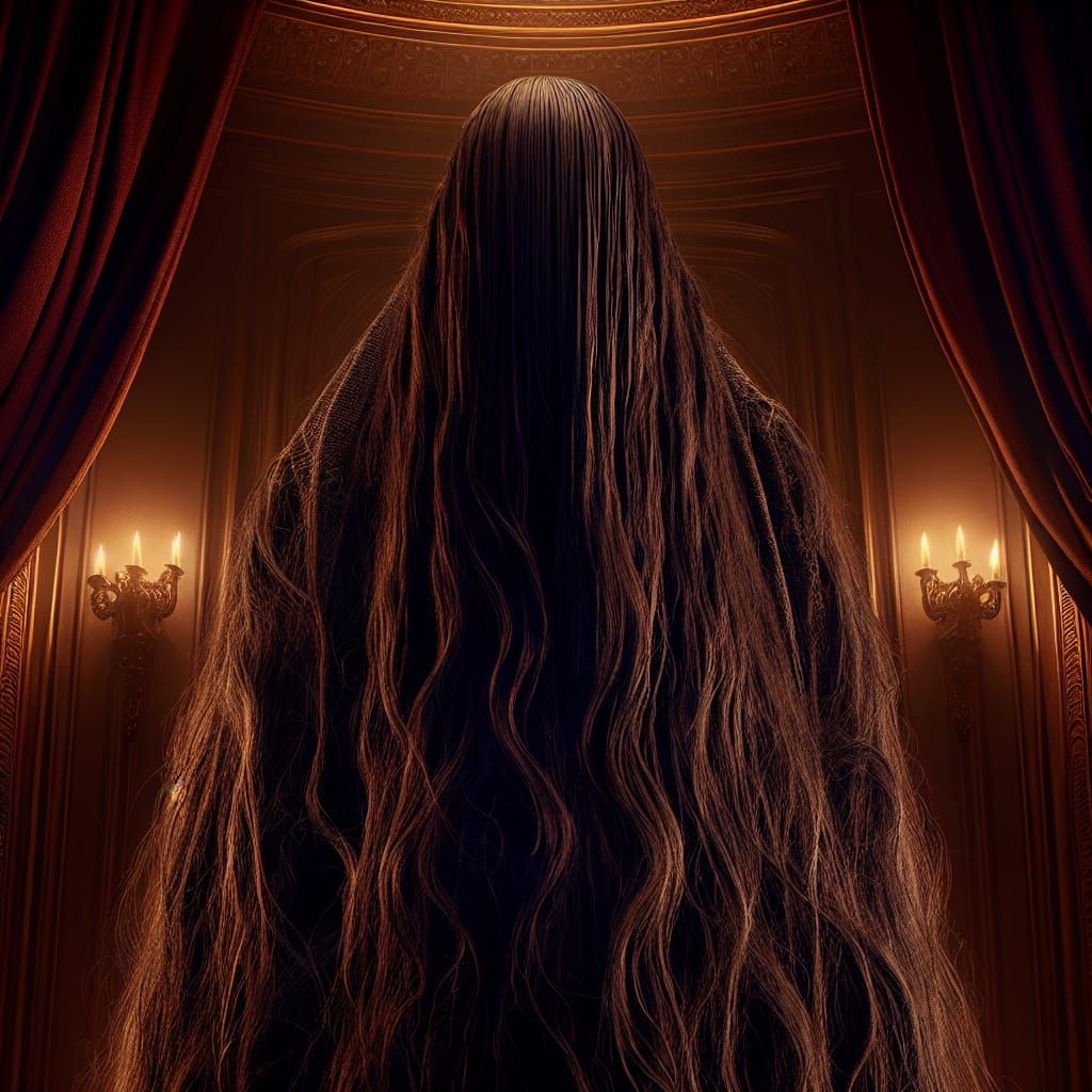 Enigmatic Hair-Cloaked Figure in 4k Horror Scene