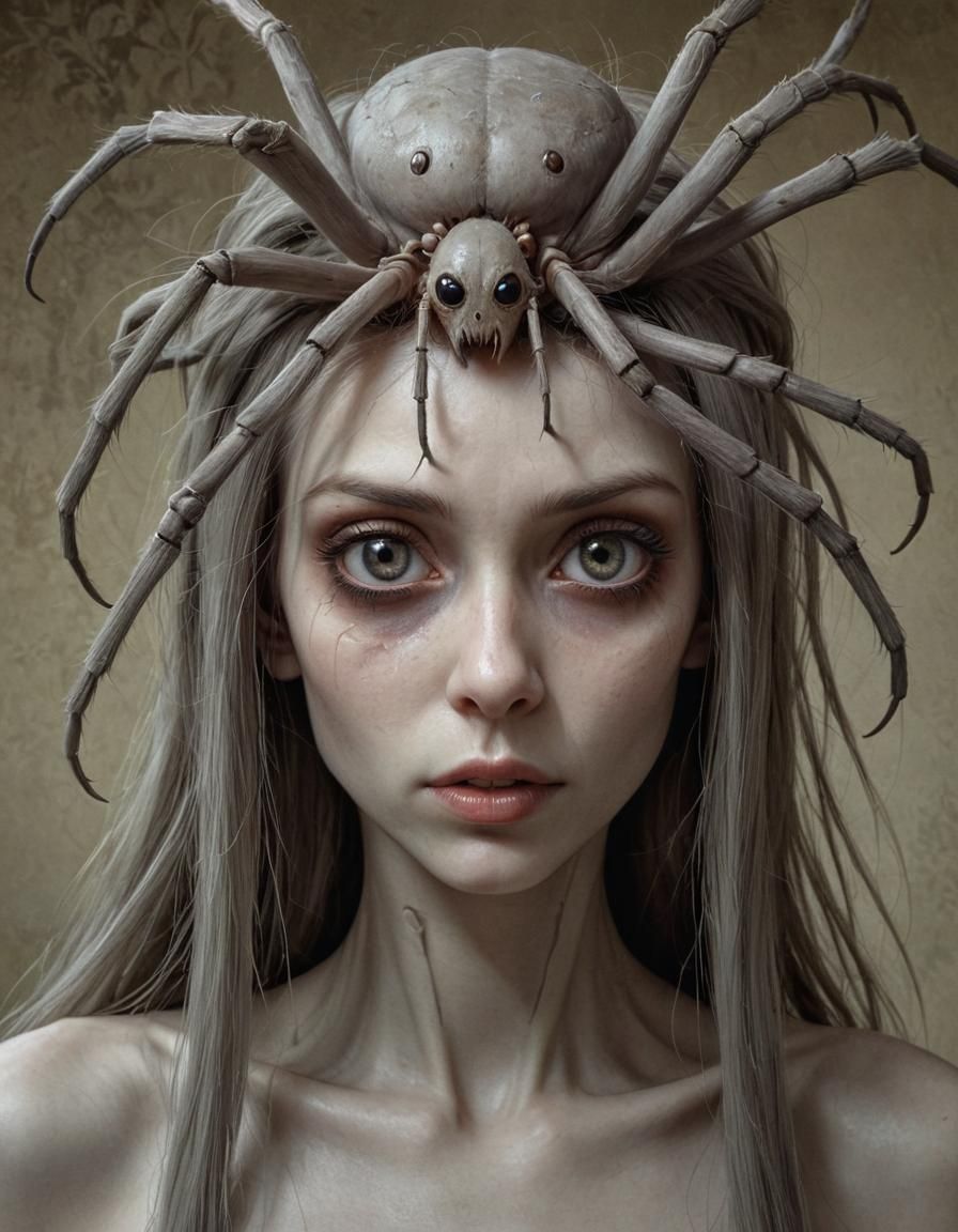 Spider-Adorned Woman: Gothic Anthropomorphic Art