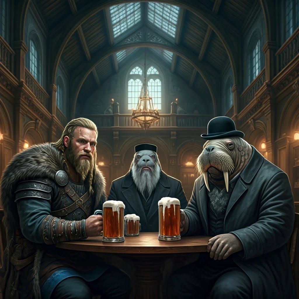 Viking, Rabbi, and Walrus in a Pub: Digital Matte Painting