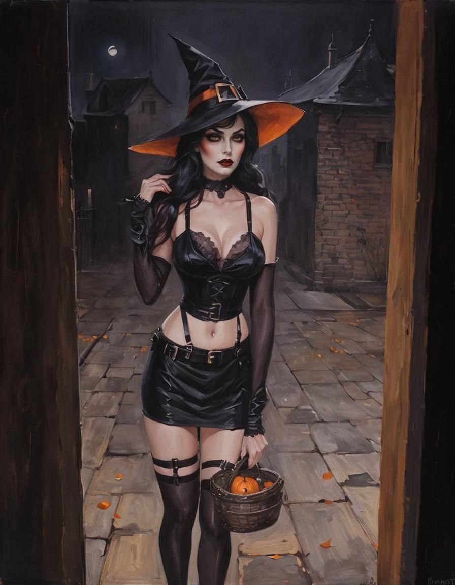 Noir Witch Halloween Costume Painting