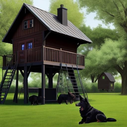 Boy with German Shepherd and Lab Chow Mix in Yard