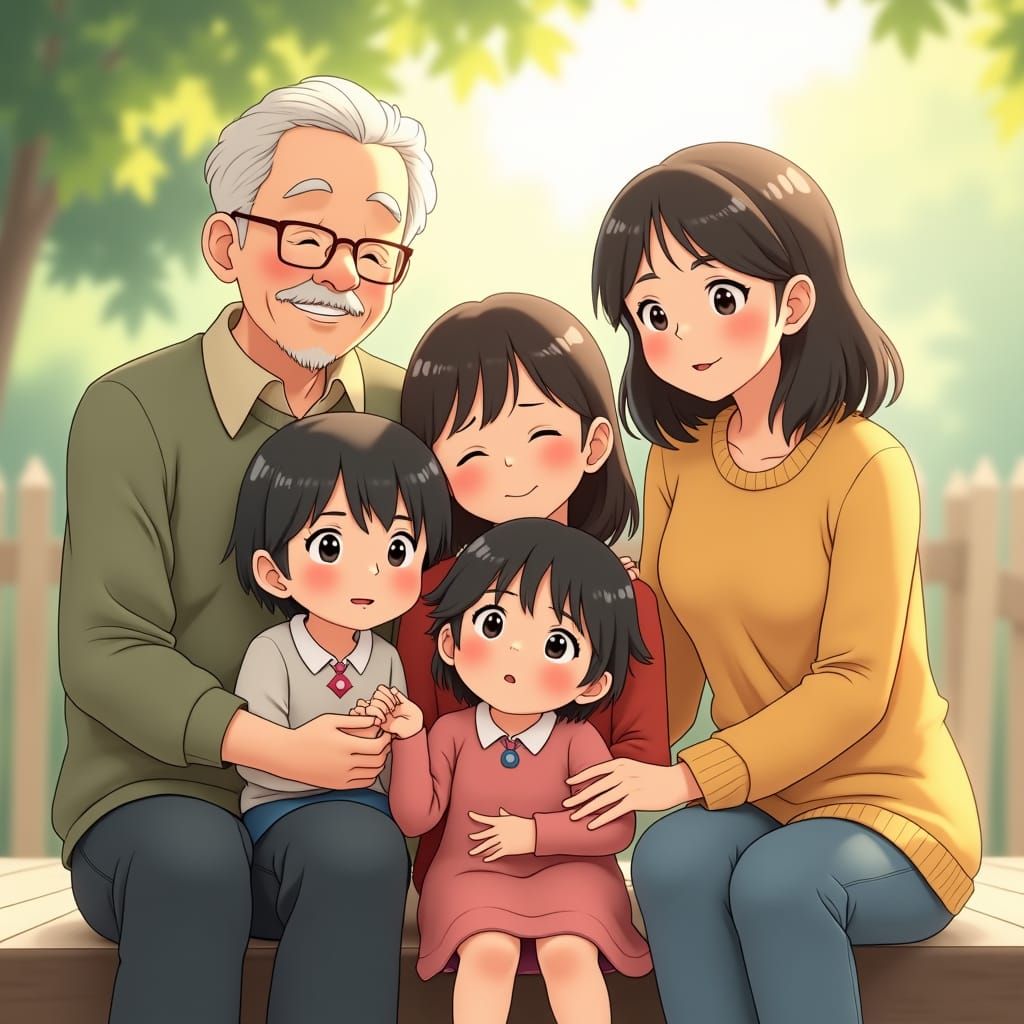 Heartwarming Anime Family Portrait in 3D