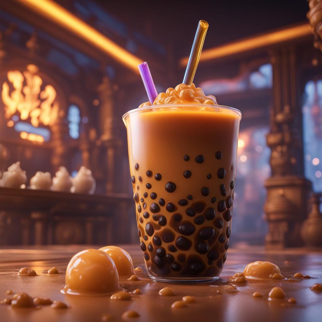 Fantastical Caramel Boba Tea in Detailed Matte Painting