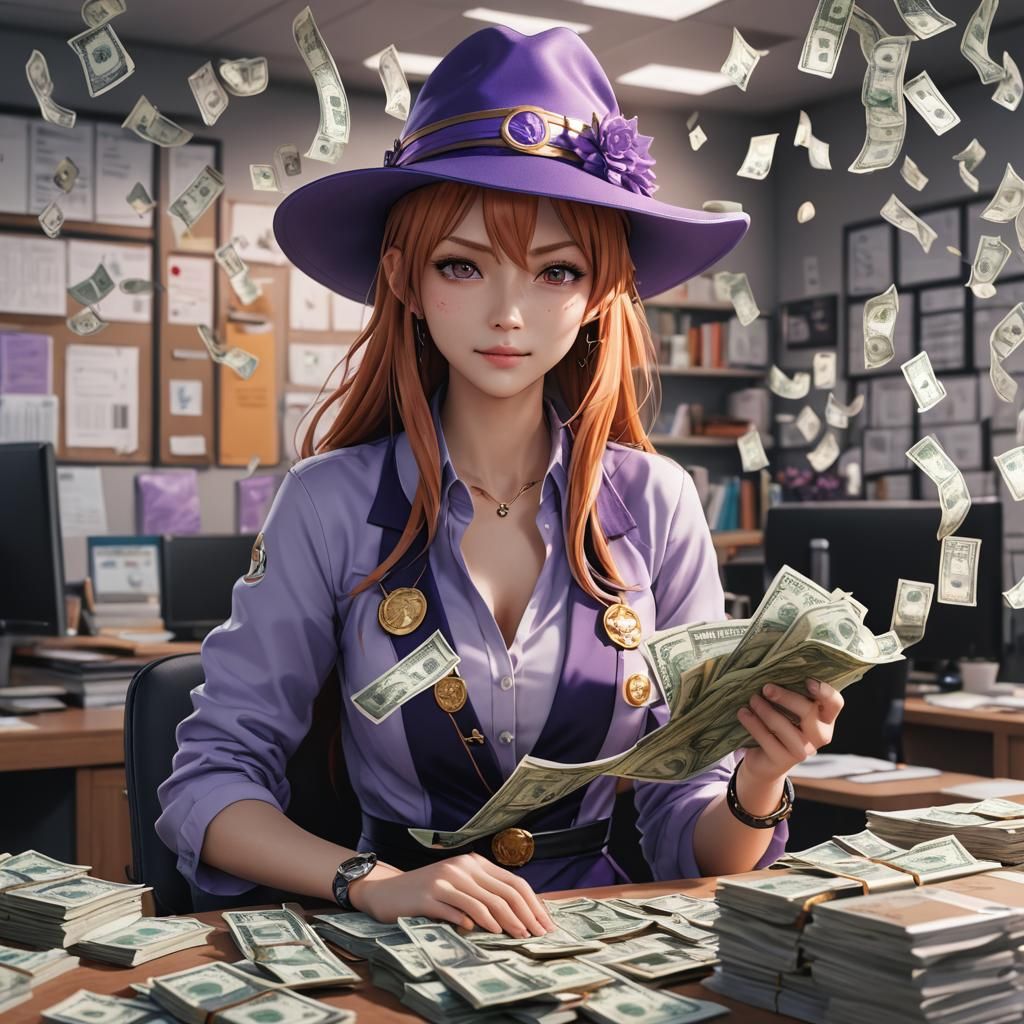 Anime Style Nami with Magic Hat in Office