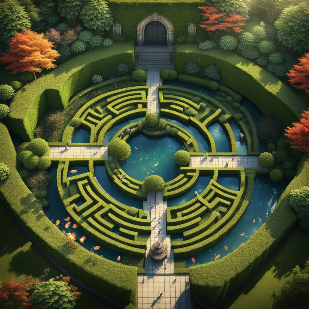 Lush Garden at Maze Center in Detailed Matte Painting