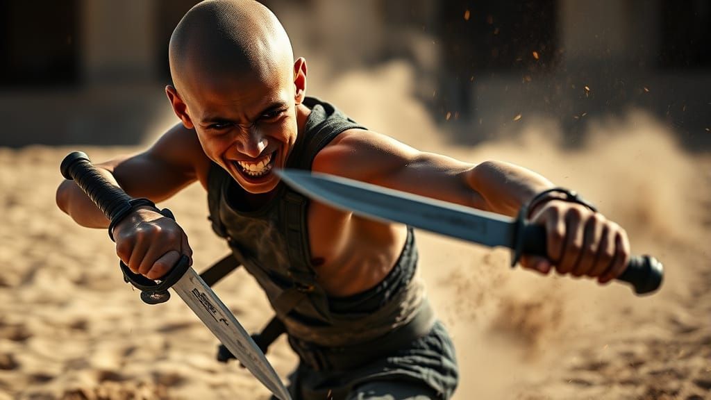 Fierce Gladiator Knife Fight in Gritty Black and White