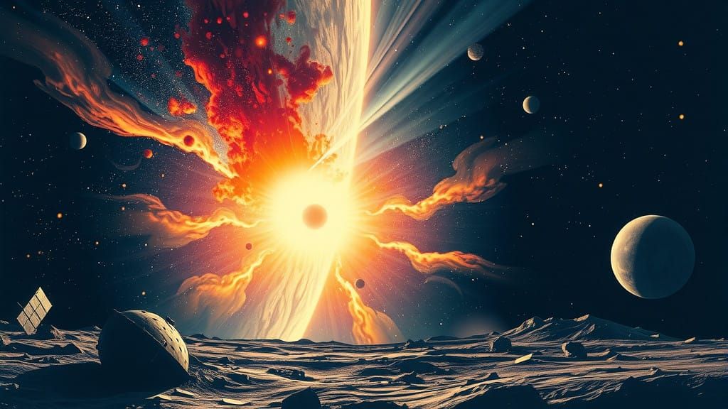 Surreal Spacecraft Amidst Black Hole and Pulsar