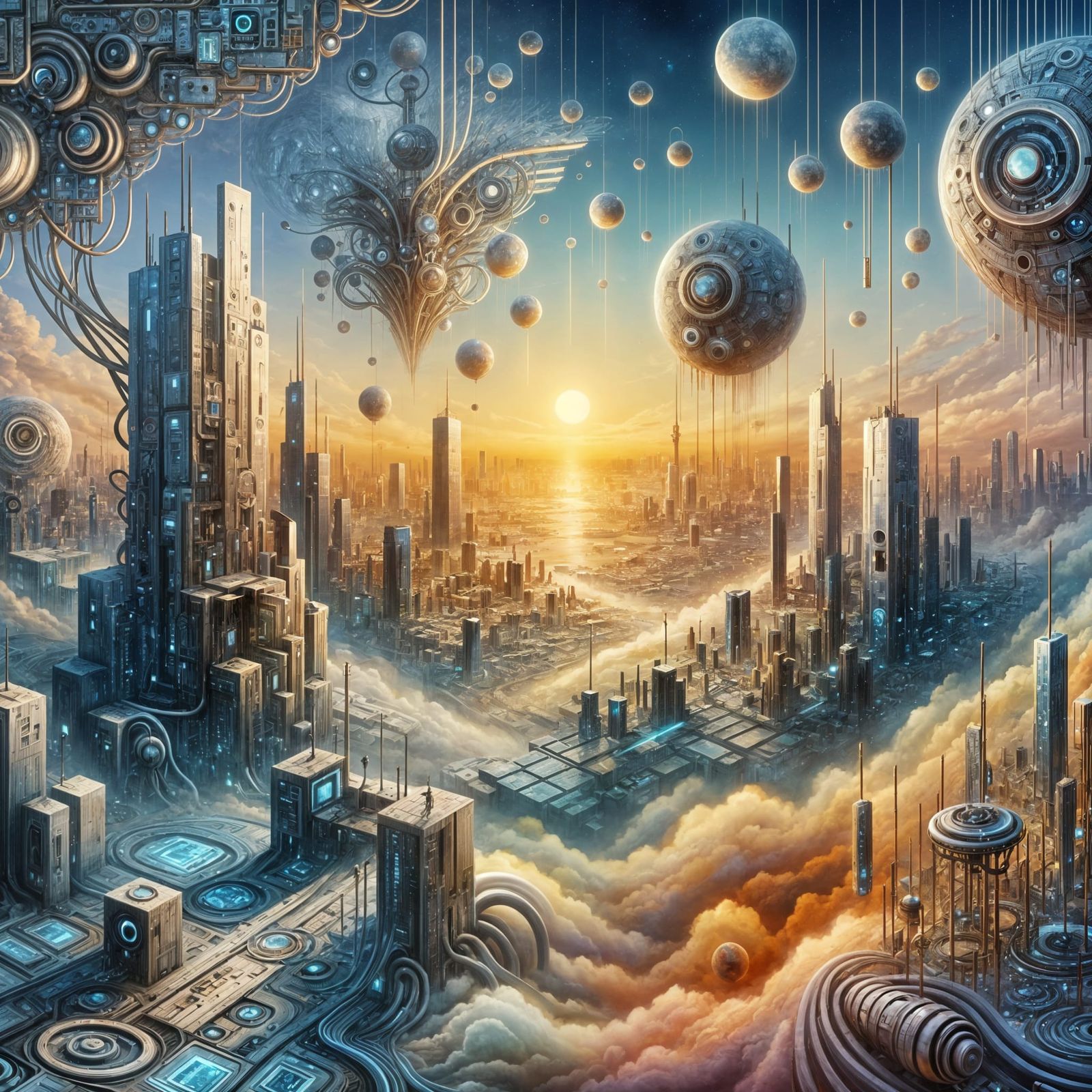 Surreal Tech Utopia as Oil Painting